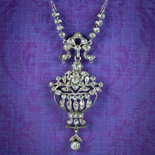 Antique Edwardian Floral Paste Lavaliere Necklace Silver Circa 1901