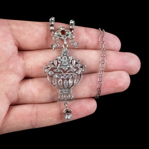 Antique Edwardian Floral Paste Lavaliere Necklace Silver Circa 1901