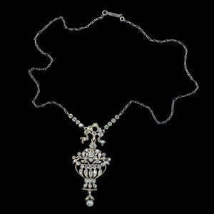 Antique Edwardian Floral Paste Lavaliere Necklace Silver Circa 1901