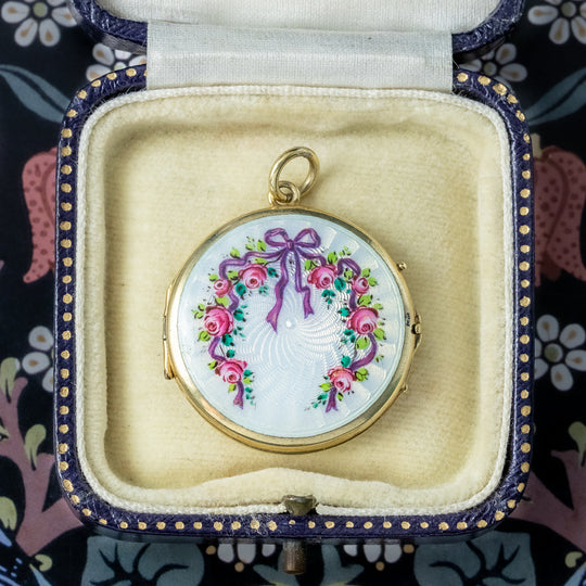 Antique Edwardian Guilloche Enamel Floral Locket