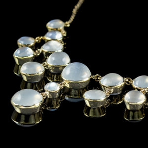 Antique Edwardian Moonstone Garland Necklace Silver Gold Gilt