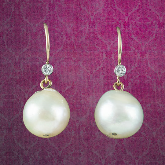 Antique Edwardian Natural Baroque Pearl Diamond Earrings