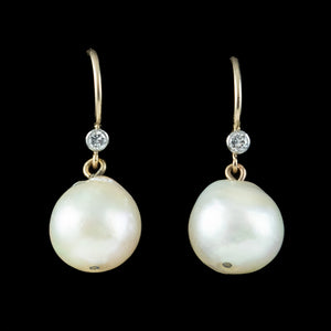 Antique Edwardian Natural Baroque Pearl Diamond Earrings 