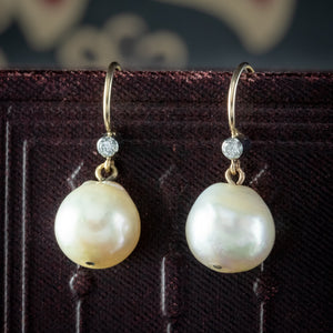 Antique Edwardian Natural Baroque Pearl Diamond Earrings 