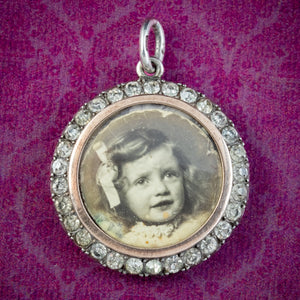 Antique Edwardian Paste Double Sided Photo Pendant Silver Gold Rim