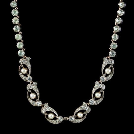 Antique Edwardian Paste Pearl Riviere Necklace Silver Circa 1905