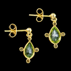 Antique Edwardian Peridot Pearl Drop Earrings 9ct Gold
