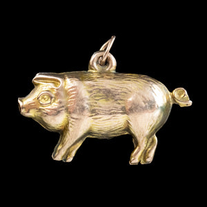 Antique Edwardian Pig Charm Pendant 9ct Gold 