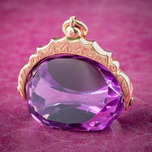 Antique Edwardian Purple Glass Swivel Fob Pendant 9ct Gold Dated 1910