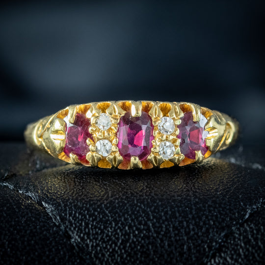 Antique Edwardian Ruby Diamond Ring Dated 1919