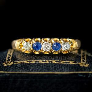 Antique Edwardian Sapphire Diamond Five Stone Ring Dated 1909