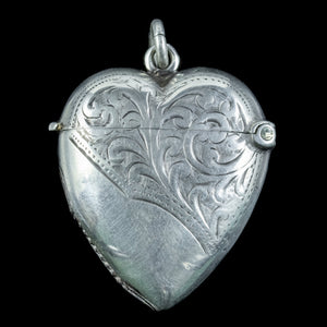 Antique Edwardian Silver Heart Vesta Case Pendant Dated 1908