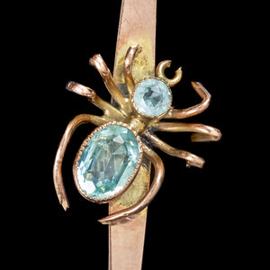 Antique Edwardian Spider Bar Brooch 9ct Gold Blue Paste