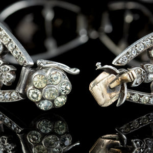 Antique Edwardian Sterling Silver Floral Paste Bracelet 