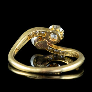 Antique Edwardian Toi Et Moi Diamond Pearl Twist Ring 0.45ct Diamond 