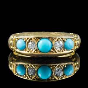 Antique Edwardian Turquoise Diamond Ring Dated 1902
