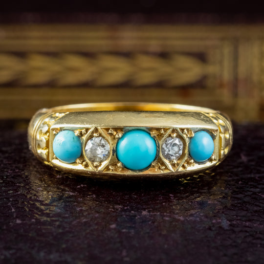 Antique Edwardian Turquoise Diamond Ring Dated 1902