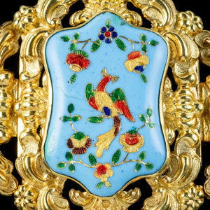  Antique Georgian Cuff Bangle Enamel Peacock Centrepiece 
