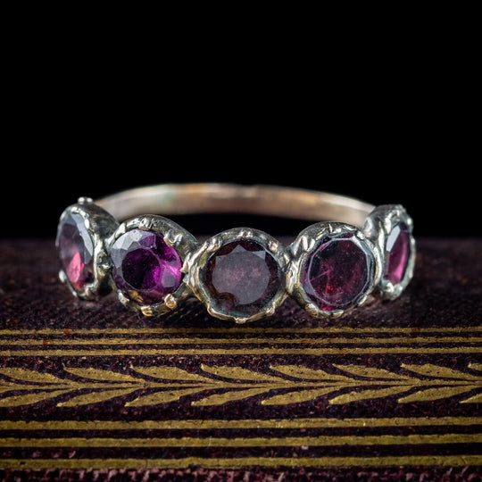 Antique Georgian Flat Cut Garnet Five Stone Ring