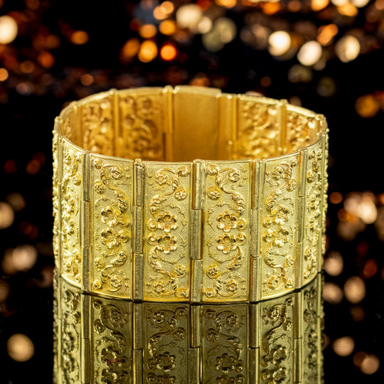 Antique Georgian Floral Cuff Bracelet Pinchbeck 18ct Gold Gilt