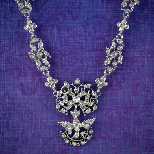 Antique Georgian French Paste Saint Esprit Dove Necklace Silver