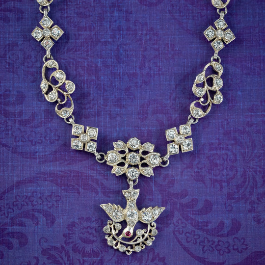 Antique Georgian French Paste Saint Esprit Necklace Silver Black Ribbon