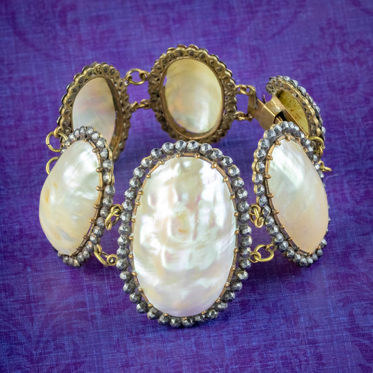 Antique Georgian Mother Of Pearl Cut Steel Bracelet