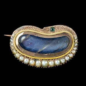 Antique Georgian Mourning Pearl Snake Brooch With Window