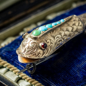 Antique Georgian Turquoise Snake Brooch Garnet Eyes 18ct Gold