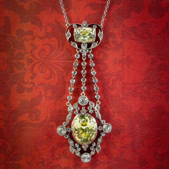 Antique Edwardian Yellow Paste Lavaliere Necklace Silver