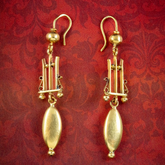Antique Victorian 9ct Gold Etruscan Drop Earrings