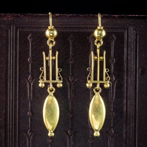 Antique Victorian 9ct Gold Etruscan Drop Earrings 