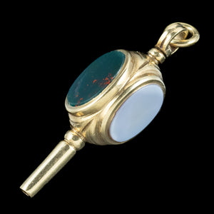 Antique Victorian Agate Watch Key Pendant 15ct Gold