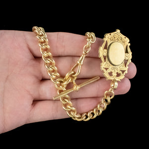 Antique Victorian Albert Chain With Medallion Silver 18ct Gold Gilt Dated 1897