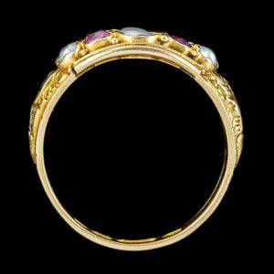 Antique Victorian Almandine Garnet Pearl Ring Dated 1871