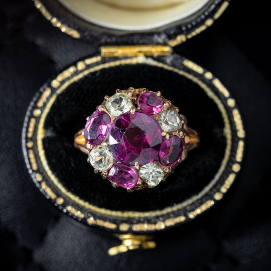 Antique Victorian Almandine Garnet Topaz Cluster Ring
