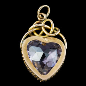 Antique Victorian Amethyst Heart Pendant 9ct Gold 12ct Amethyst
