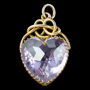 Antique Victorian Amethyst Heart Pendant 9ct Gold 12ct Amethyst