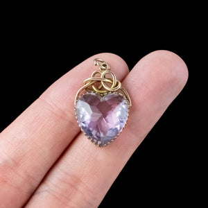 Antique Victorian Amethyst Heart Pendant 9ct Gold 12ct Amethyst