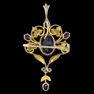 Antique Victorian Amethyst Pearl Ivy Pendant 15ct Gold