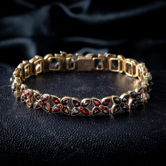 Antique Victorian Bohemian Garnet Flower Bracelet