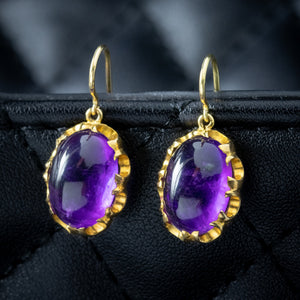 Antique Victorian Cabochon Amethyst Drop Earrings 18ct Gold