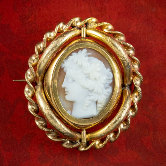 Antique Victorian Cameo Swivel Brooch Gold Cased