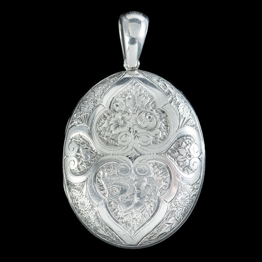Antique Victorian Chased Sterling Silver Locket