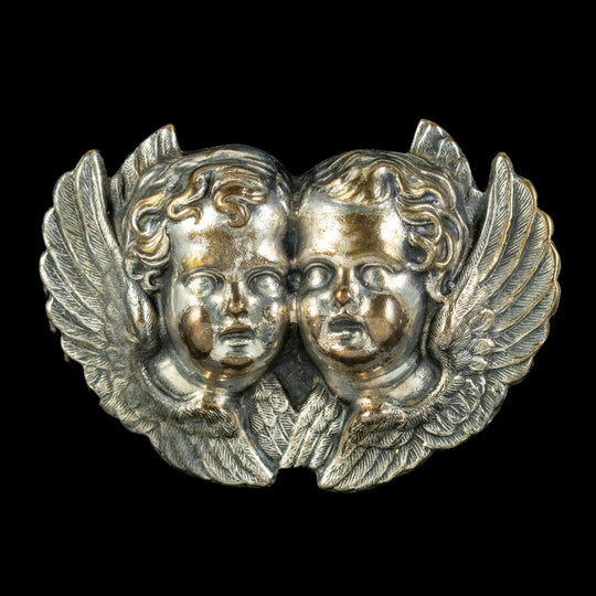 Antique Victorian Cherub Brooch Silver Gilt