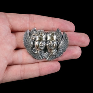 Antique Victorian Cherub Brooches Silver Circa 1860 hand