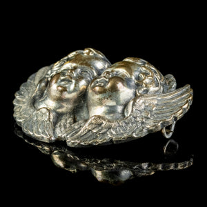 Antique Victorian Cherub Brooches Silver Circa 1860 side