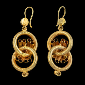 Antique Victorian Etruscan Love Knot Drop Earrings 15ct Gold