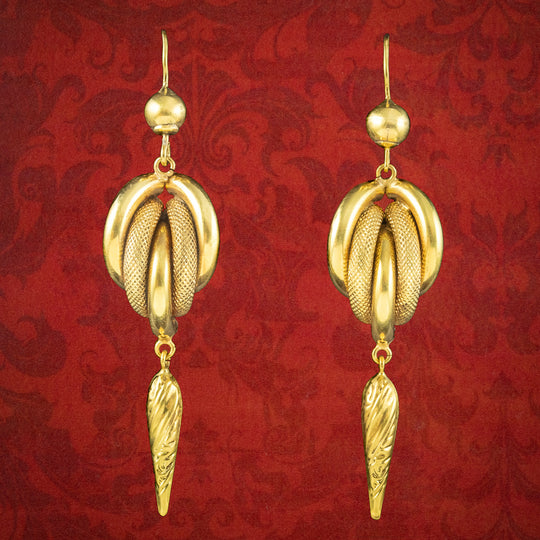 Antique Victorian Etruscan Drop Earrings 15ct Gold