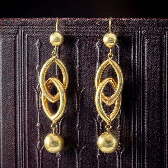 Antique Victorian Etruscan Drop Earrings 15ct Gold
